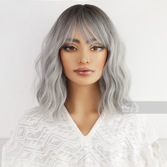 Dark Roots Silver Ombre Wavy Wig with Bangs | Mothers Day Gift | Ororo - Picture 1 of 6
